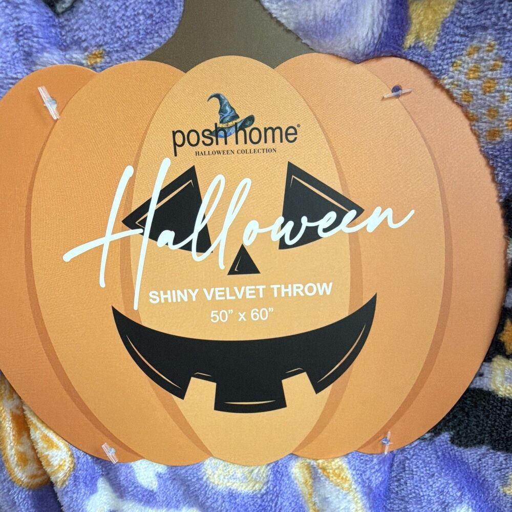 poshhome Shiny Velvet Throw Blanket 50" x 60" Halloween "Witches Spell" Purple - Picture 2 of 6